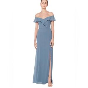 NWT BILL LEVKOFF SLATE BLUE CHIFFON BRIDESMAID GOWN SIZE 8